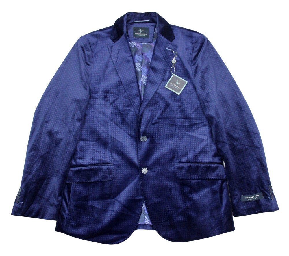 Tailorbyrd Velvet Dinner Jacket Mens 40 R Navy Check Sport Coat Blazer